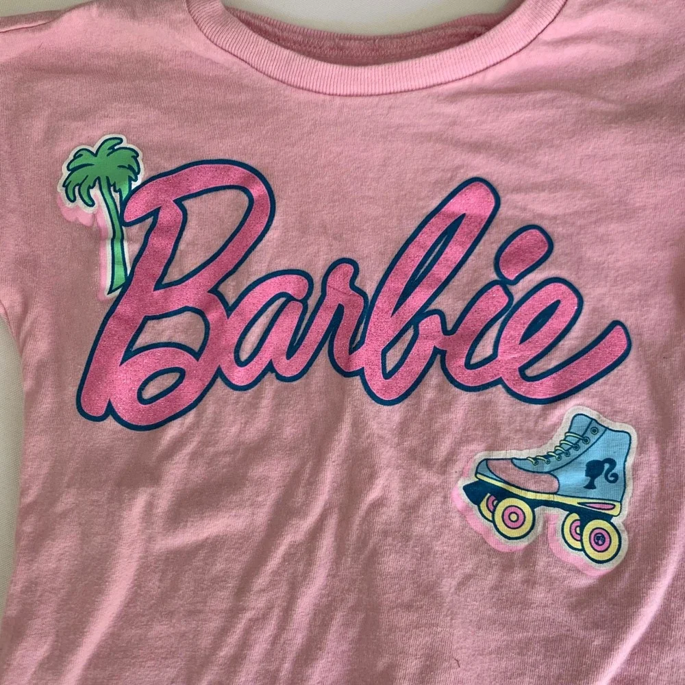 Barbie Shirt Girls 18M Pink Ruffle Sleeve Graphic Tee Roller Skate Mattel Preppy
